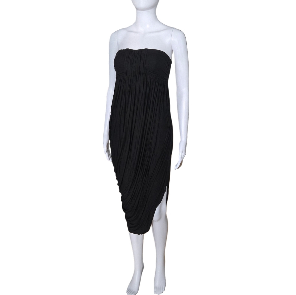 RACHEL ROY COLLECTION "Layla" Asymmetrical Black Angora-Blend Strapless Dress XS